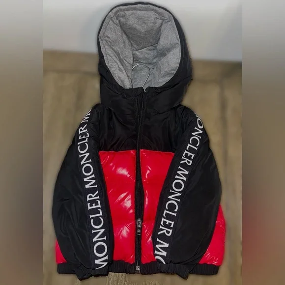 MONCLER Enfant Hooded Logo Jacket (Red & Black) • - Picture 1 of 3
